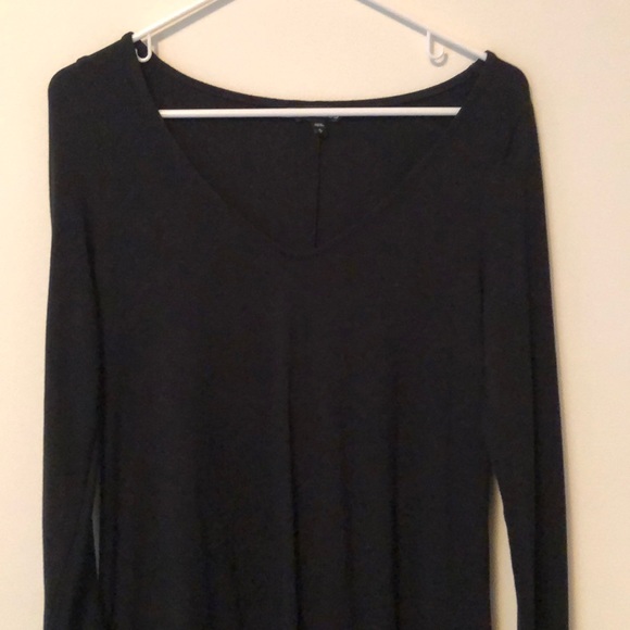 Express - Black V Neck Fit and Flare Casual Dress - Picture 2 of 4